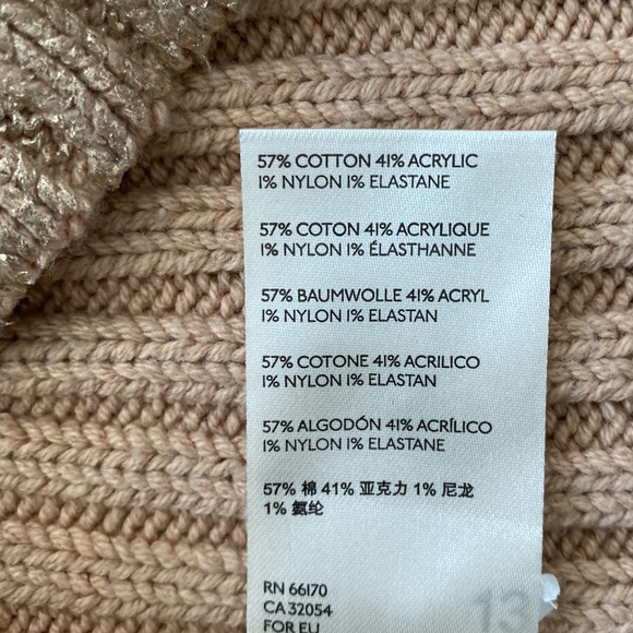 Free People Size M Beige Gold Coated Cable-knit Tunic Length Sweater - Picture 6 of 8